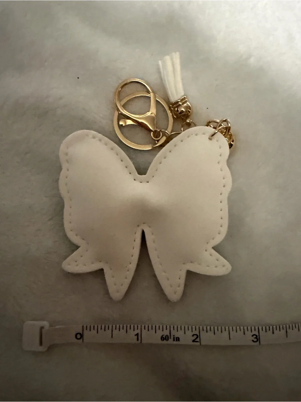 Rainbow Rhinestones Bow Keychain Charm - CD  White